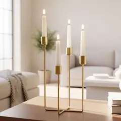 MICA - Candelabro de Metal 4 velas Dorado
