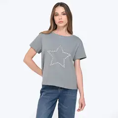 DENIMLAB - Camiseta Mujer con Estampado Manga corta de Algodón