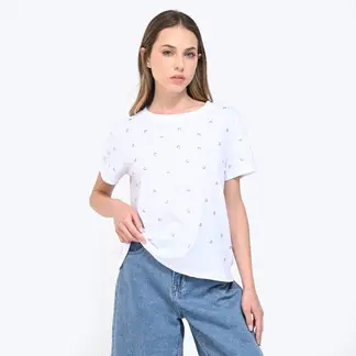 DENIMLAB - Camiseta Mujer con Estampado Manga corta de Algodón