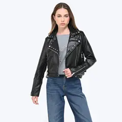 DENIMLAB - Chaqueta Efecto cuero Mujer con Taches Crop