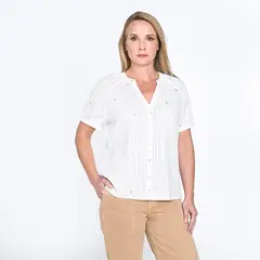 APOLOGY - Blusa Mujer Con Bordado Manga 3/4 de Algodón