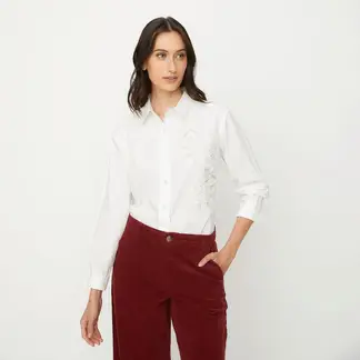 APOLOGY - Camisa Mujer con Bordado Manga larga de Algodón