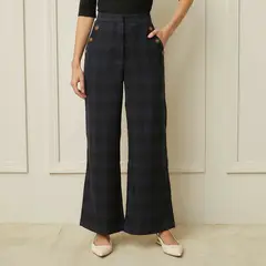 BASEMENT - Pantalón Wide Leg Mujer Tiro alto de Cuadros