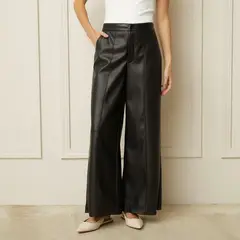 BASEMENT - Pantalón Recto Mujer Tiro medio Efecto cuero