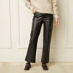 BASEMENT - Pantalón Wide Leg Mujer Tiro medio Efecto cuero