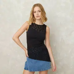 SYBILLA - Blusa Mujer con Encaje Sin mangas de Algodón