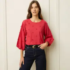 BASEMENT - Blusa Mujer con Flores Manga 3/4 de Algodón