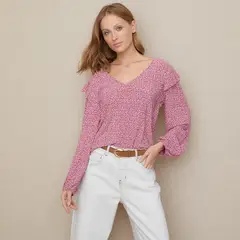 UNIVERSITY CLUB - Blusa Mujer con Estampado Manga larga globo