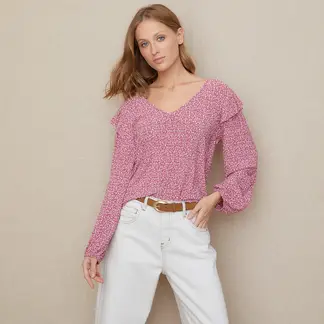 UNIVERSITY CLUB - Blusa Mujer con Estampado Manga larga globo