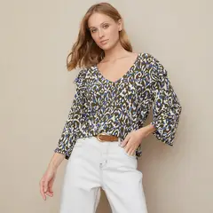 UNIVERSITY CLUB - Blusa Mujer con Estampado Manga larga globo