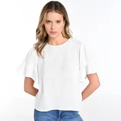 UNIVERSITY CLUB - Blusa Mujer Manga corta globo de Algodón
