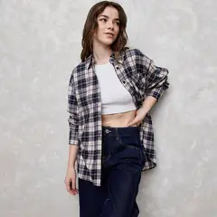 SYBILLA - Camisa Mujer de Cuadros Manga larga de Algodón
