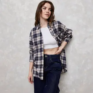 SYBILLA - Camisa Mujer de Cuadros Manga larga de Algodón