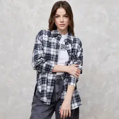 SYBILLA - Camisa Mujer de Cuadros Manga larga de Algodón
