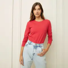 BASEMENT - Camiseta para Mujer de Algodón Cuello redondo Manga larga