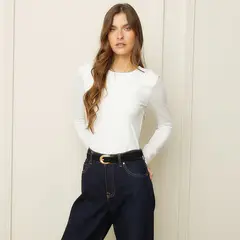 BASEMENT - Camiseta para Mujer de Algodón Cuello redondo Manga larga Slim fit