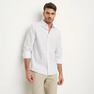 BASEMENT - Camisa Hombre Rayas Manga larga Recto de Algodón