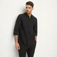 BASEMENT - Camisa Hombre Cuadros Manga larga Recto de Algodón
