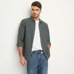 BASEMENT - Camisa Hombre Cuadros Manga larga Recto de Algodón