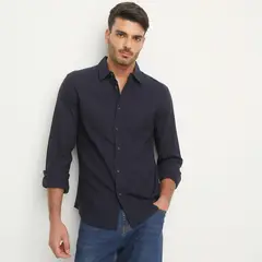 BASEMENT - Camisa Hombre Cuadros Manga larga Recto de Algodón