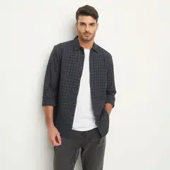 BASEMENT - Camisa Hombre Cuadros Manga larga Recto de Algodón