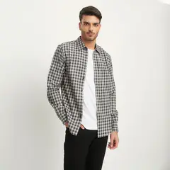 BASEMENT - Camisa Hombre Cuadros Manga larga Recto de Algodón