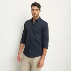 BASEMENT - Camisa Hombre Manga larga Slim de Algodón