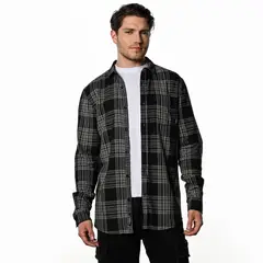 DENIMLAB - Camisa Hombre de Cuadros Manga larga Recto de Algodón