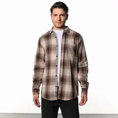 DENIMLAB - Camisa Hombre de Cuadros Manga larga Recto de Algodón