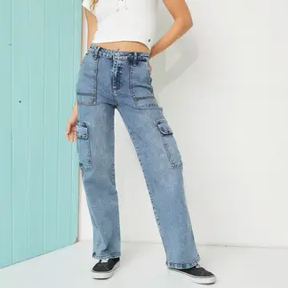 DOO AUSTRALIA - Jean Cargo Mujer Tiro medio de Algodón