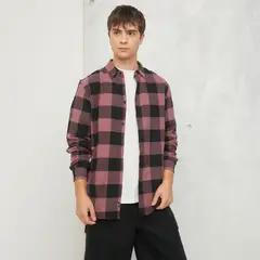 BEARCLIFF - Camisa Hombre de Cuadros Manga larga Recto de Algodón