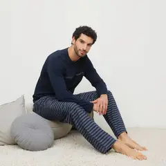 BENETTON - Pijama Hombre Largo Manga larga Con Logo de Algodón