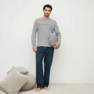 BENETTON - Pijama Hombre Largo Manga larga Con Logo de Algodón