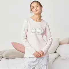 SYBILLA - Camiseta de pijama Mujer Medio Manga larga de Algodón
