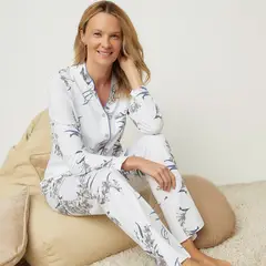 SOUTHLAND - Pijama completa con pantalón Mujer Largo Manga larga Flores de Algodón