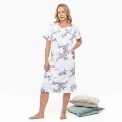 SOUTHLAND - Camisón Mujer Largo Manga corta con Flores de Algodón