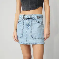 DENIMLAB - Falda de jean Mini Mujer de Algodón