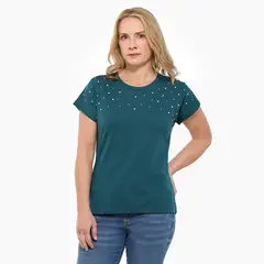 SOUTHLAND - Camiseta Mujer con Taches Manga corta de Algodón