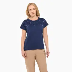 SOUTHLAND - Camiseta Mujer con Taches Manga corta de Algodón
