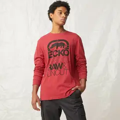 ECKO - Camiseta Hombre Manga larga con Logo de Algodón
