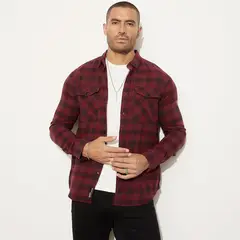 MOSSIMO - Camisa Hombre de Cuadros Manga larga Recto de Algodón