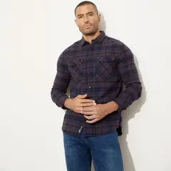 MOSSIMO - Camisa Hombre de Cuadros Manga larga Recto de Algodón