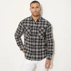 MOSSIMO - Camisa Hombre de Cuadros Manga larga Recto de Algodón