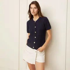 BASEMENT - Blusa Mujer Tejido Manga corta globo de Algodón