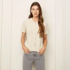 BASEMENT - Blusa Mujer Tejido Manga corta globo de Algodón