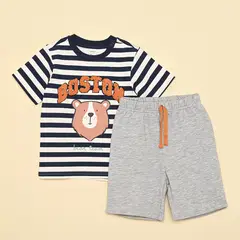 YAMP - Set Pantalón + Camiseta manga corta para Bebé niño en Algodón
