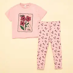 YAMP - Set Pantalón + Camiseta manga corta para Bebé niña en Algodón