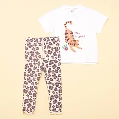 YAMP - Set Pantalón + Camiseta manga corta para Bebé niña en Algodón