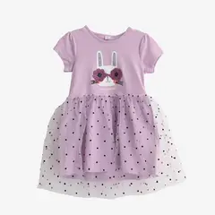 YAMP - Vestido para Niña con Estampado Manga corta de Algodón