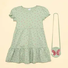 YAMP - Vestido para Niña con Flores Manga corta de Algodón